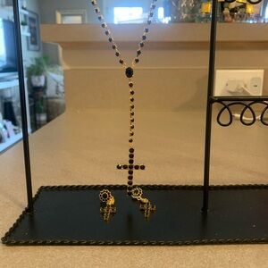 Elegant Gold Cross Necklace and Earring Set